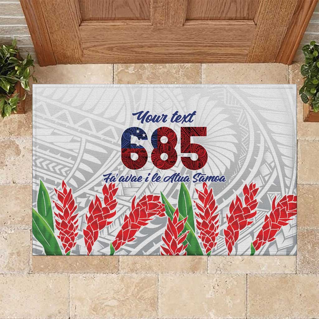 Personalised Samoa 685 Rubber Doormat Teuila Flower With White Samoan Tattoo LT9 White - Polynesian Pride