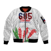 Personalised Samoa 685 Sleeve Zip Bomber Jacket Teuila Flower With White Samoan Tattoo LT9 Unisex White - Polynesian Pride