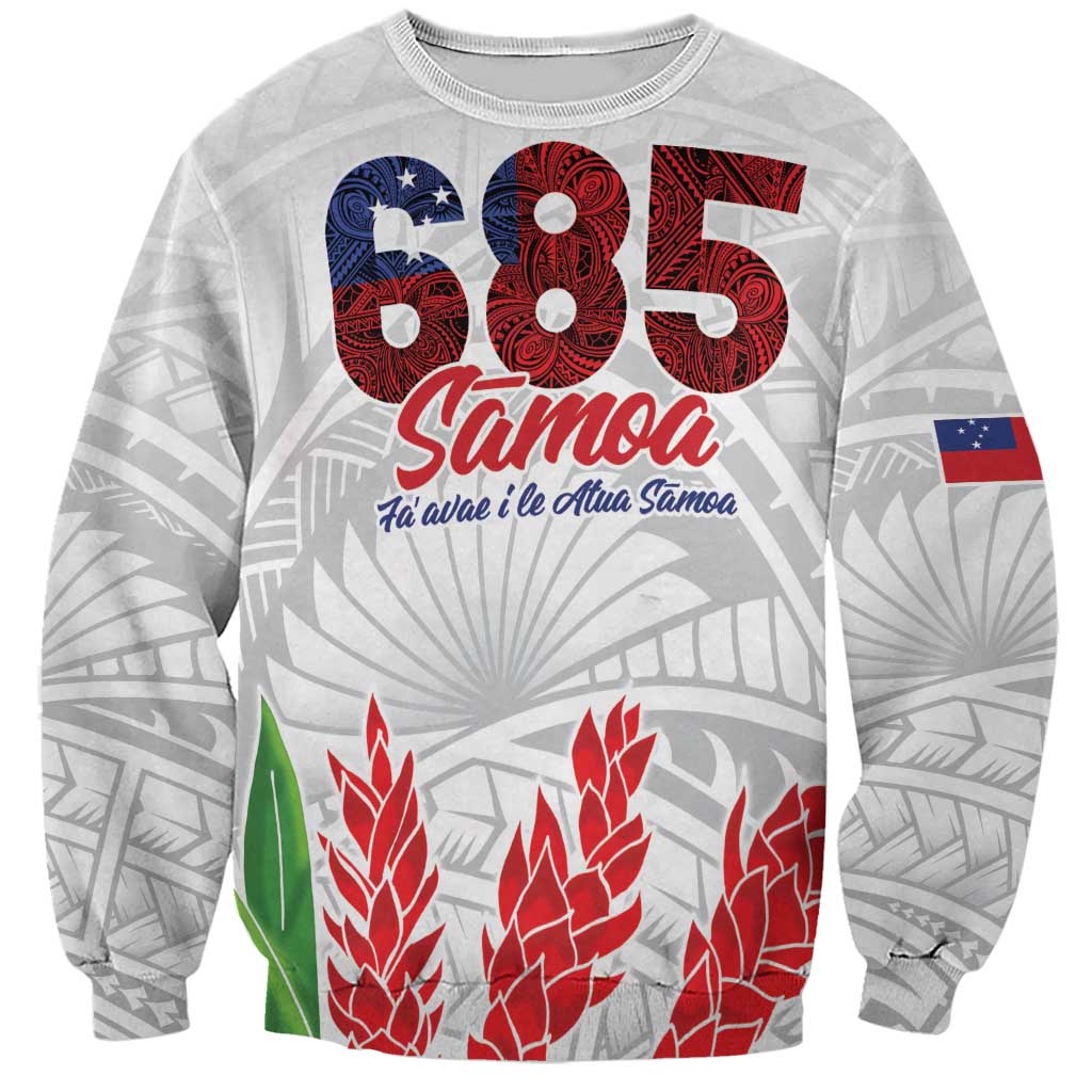 Personalised Samoa 685 Sweatshirt Teuila Flower With White Samoan Tattoo LT9 Unisex White - Polynesian Pride