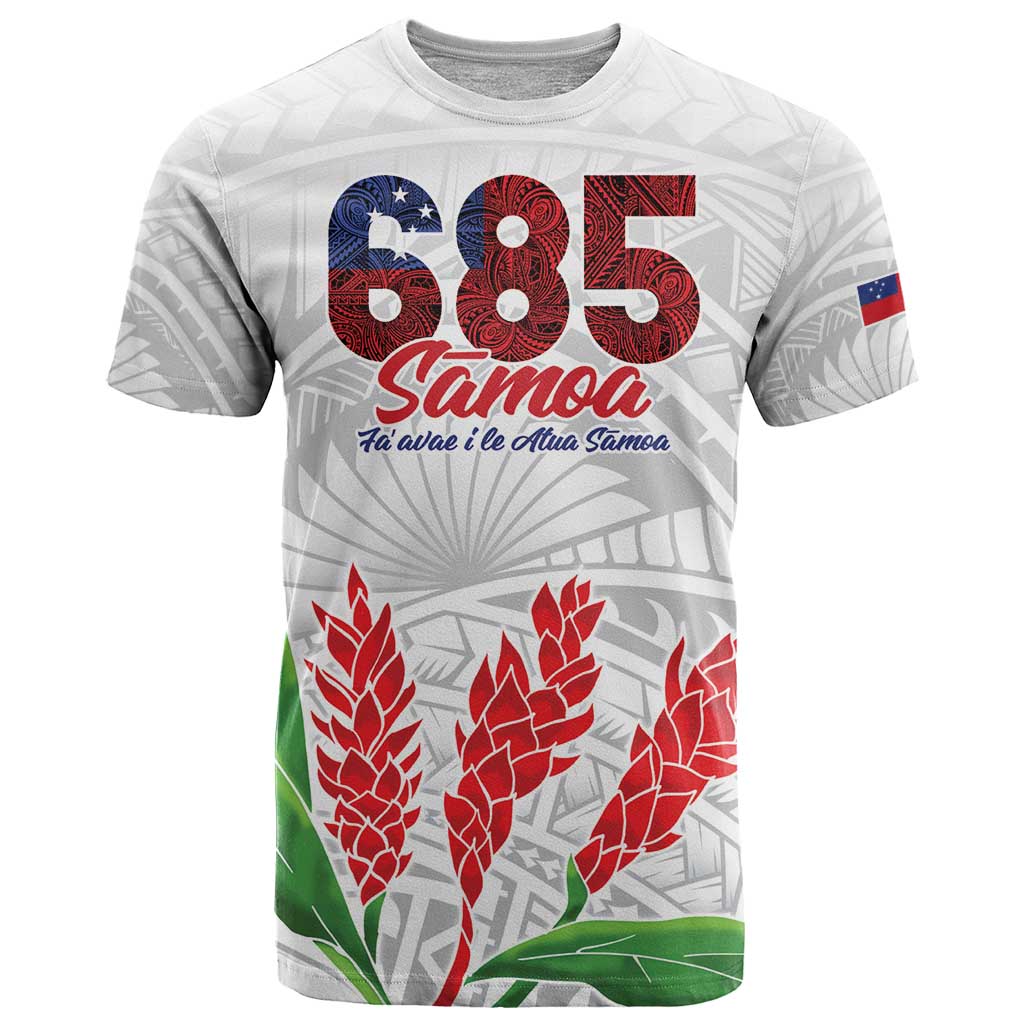 Personalised Samoa 685 T Shirt Teuila Flower With White Samoan Tattoo LT9 White - Polynesian Pride