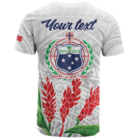 Personalised Samoa 685 T Shirt Teuila Flower With White Samoan Tattoo LT9 - Polynesian Pride