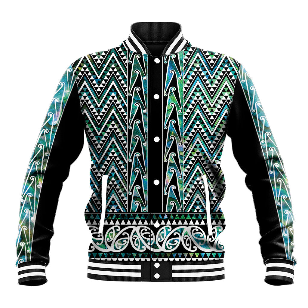 New Zealand Maori Niho Taniwha Baseball Jacket Papua Shell - Mangopare Puhoro Pattern LT9 Unisex Green - Polynesian Pride