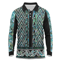 New Zealand Maori Niho Taniwha Long Sleeve Polo Shirt Papua Shell - Mangopare Puhoro Pattern LT9 Green - Polynesian Pride
