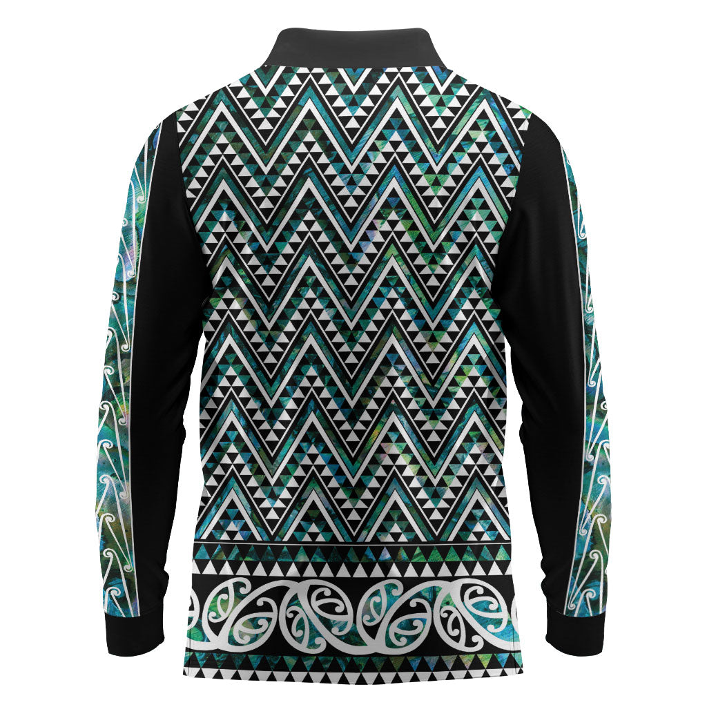 New Zealand Maori Niho Taniwha Long Sleeve Polo Shirt Papua Shell - Mangopare Puhoro Pattern LT9 - Polynesian Pride