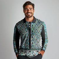 New Zealand Maori Niho Taniwha Long Sleeve Polo Shirt Papua Shell - Mangopare Puhoro Pattern LT9 - Polynesian Pride