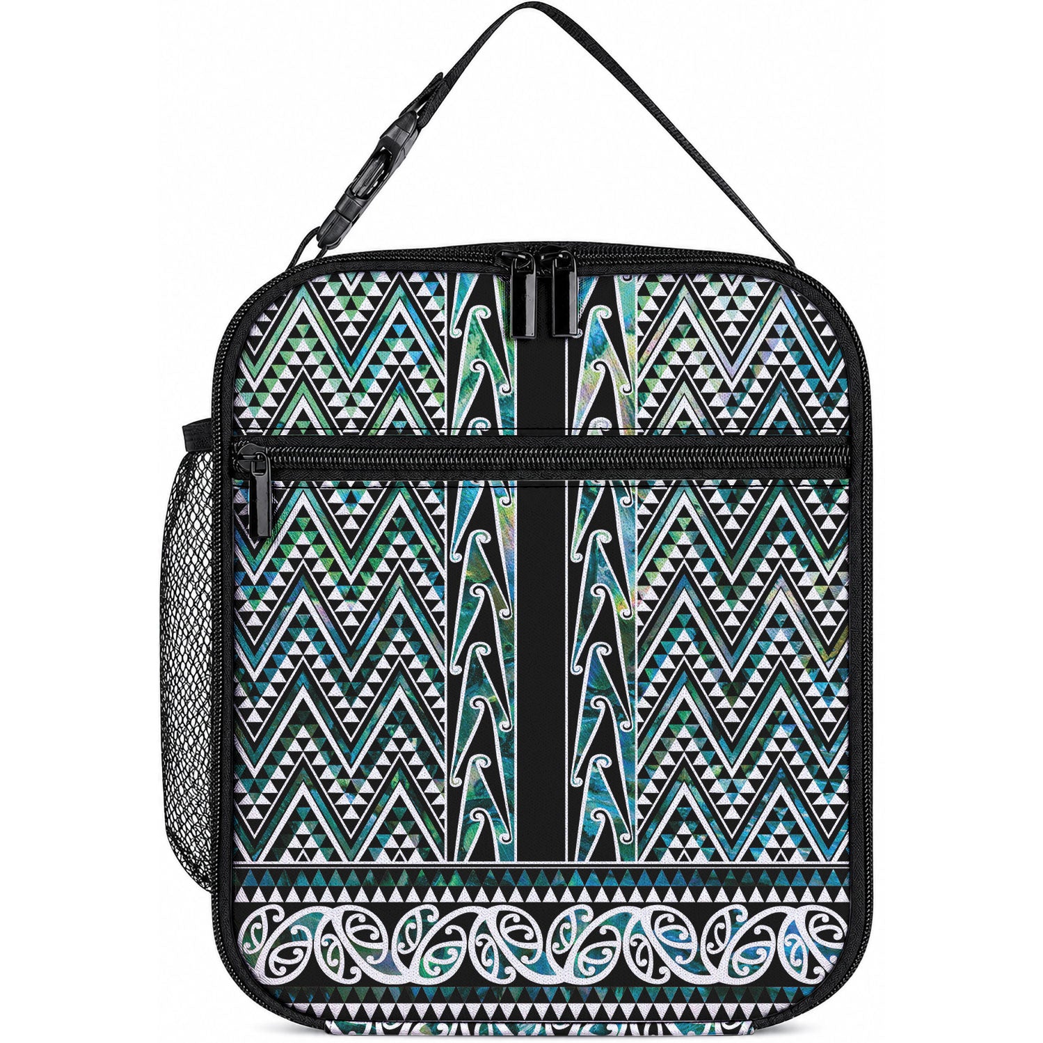 New Zealand Maori Niho Taniwha Lunch Bag Papua Shell - Mangopare Puhoro Pattern LT9 10.2 × 8.3 × 4.3 inch Green - Polynesian Pride