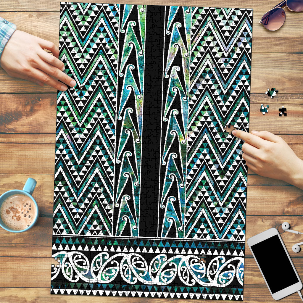 New Zealand Maori Niho Taniwha Puzzle Papua Shell - Mangopare Puhoro Pattern LT9 Green - Polynesian Pride