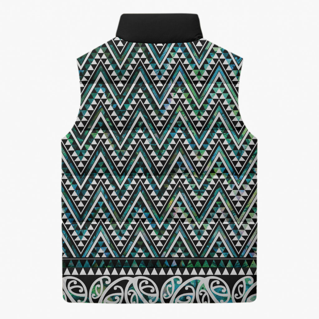 New Zealand Maori Niho Taniwha Sleeveless Puffer Jacket Papua Shell - Mangopare Puhoro Pattern LT9 - Polynesian Pride