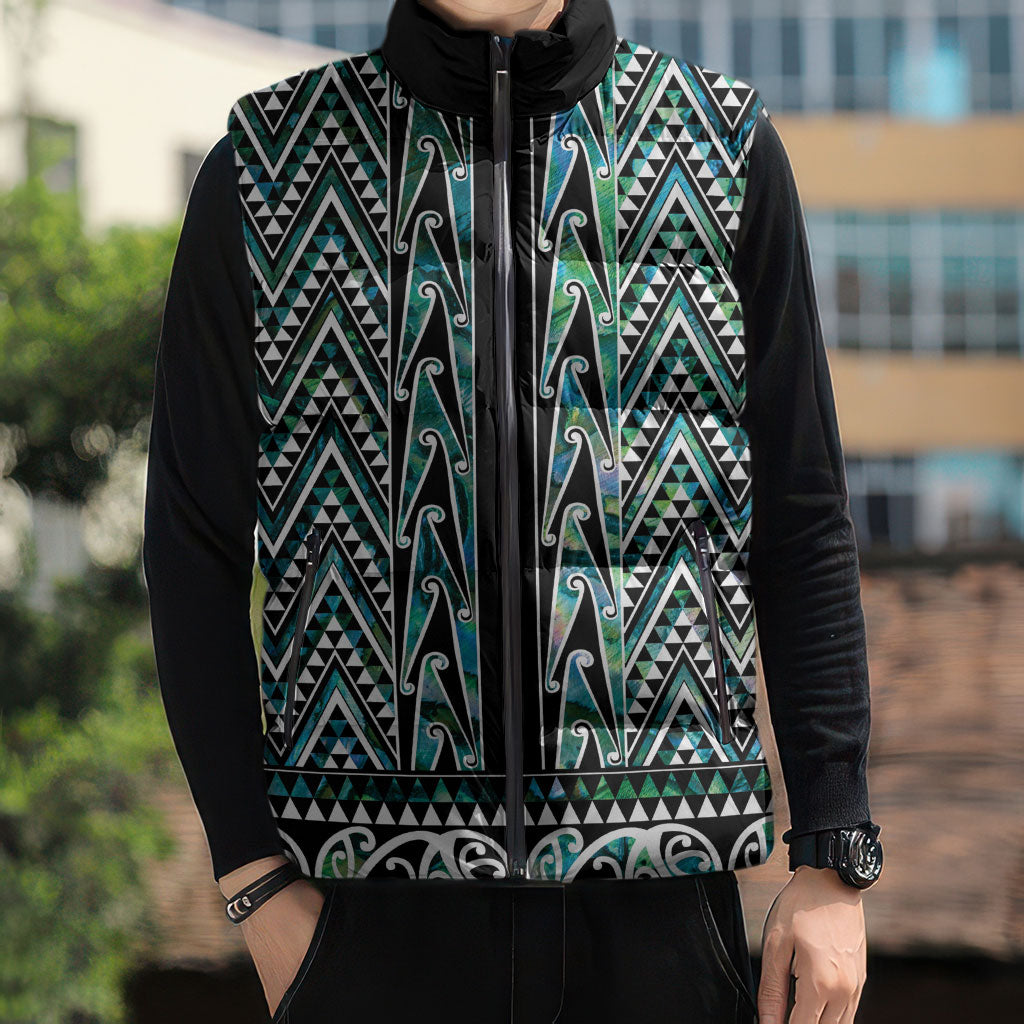 New Zealand Maori Niho Taniwha Sleeveless Puffer Jacket Papua Shell - Mangopare Puhoro Pattern LT9 - Polynesian Pride