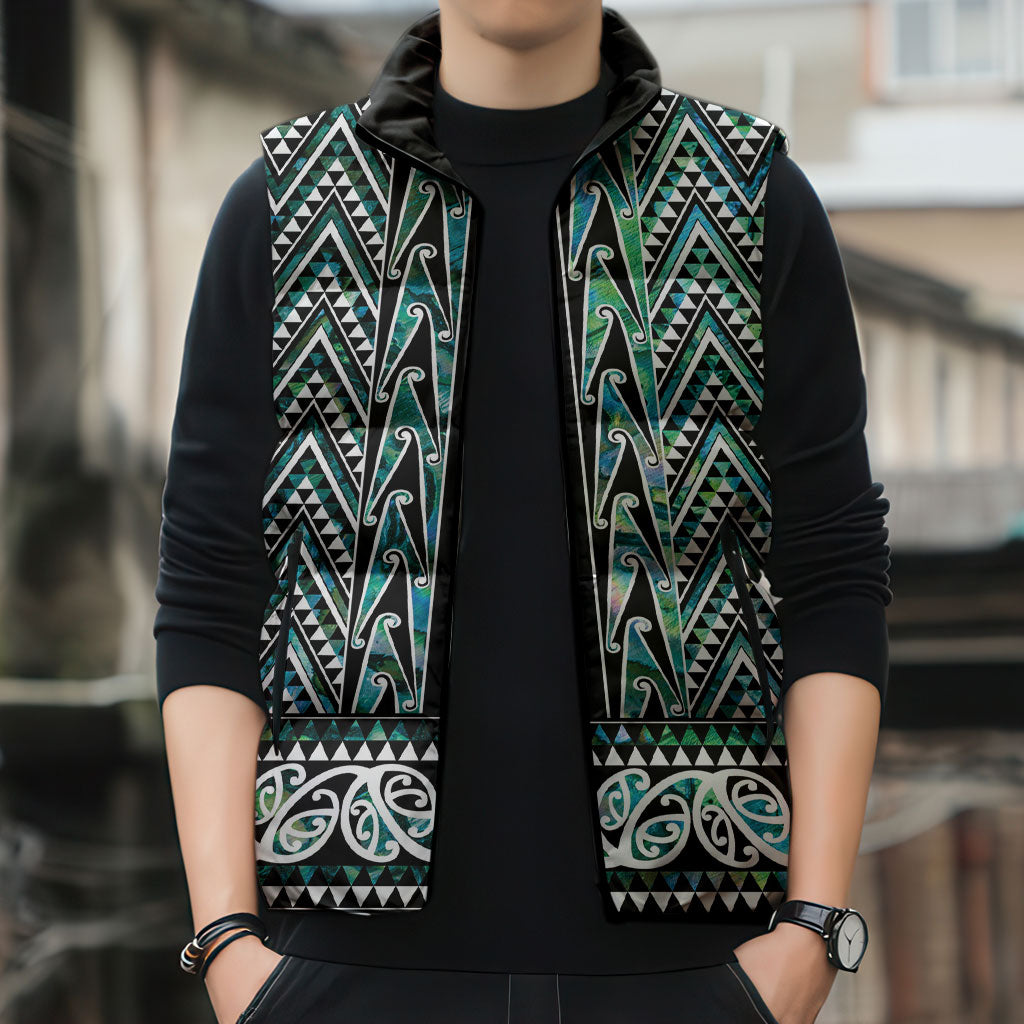 New Zealand Maori Niho Taniwha Sleeveless Puffer Jacket Papua Shell - Mangopare Puhoro Pattern LT9 - Polynesian Pride