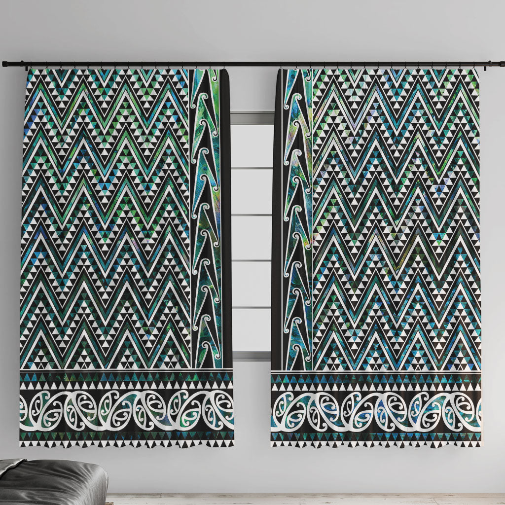 New Zealand Maori Niho Taniwha Window Curtain Papua Shell - Mangopare Puhoro Pattern LT9 With Hooks Green - Polynesian Pride