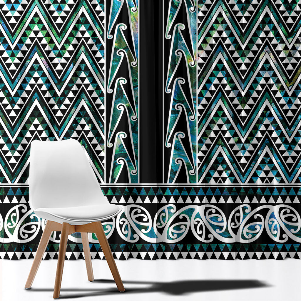 New Zealand Maori Niho Taniwha Window Curtain Papua Shell - Mangopare Puhoro Pattern LT9 - Polynesian Pride