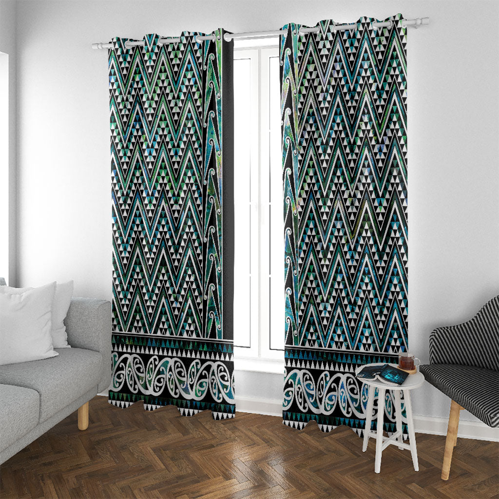 New Zealand Maori Niho Taniwha Window Curtain Papua Shell - Mangopare Puhoro Pattern LT9 With Grommets Green - Polynesian Pride
