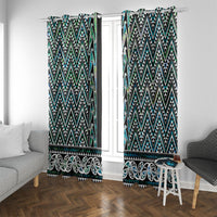 New Zealand Maori Niho Taniwha Window Curtain Papua Shell - Mangopare Puhoro Pattern LT9 With Grommets Green - Polynesian Pride