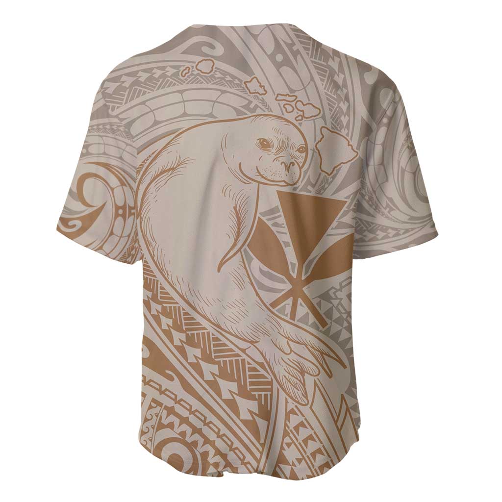 Hawaii Monk Seal and Map Baseball Jersey Polynesian Kanaka Maoli Beige Vibe LT9 - Polynesian Pride