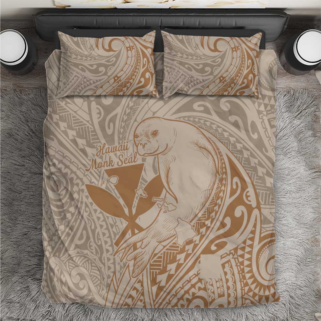 Hawaii Monk Seal and Map Bedding Set Polynesian Kanaka Maoli Beige Vibe LT9 Beige - Polynesian Pride