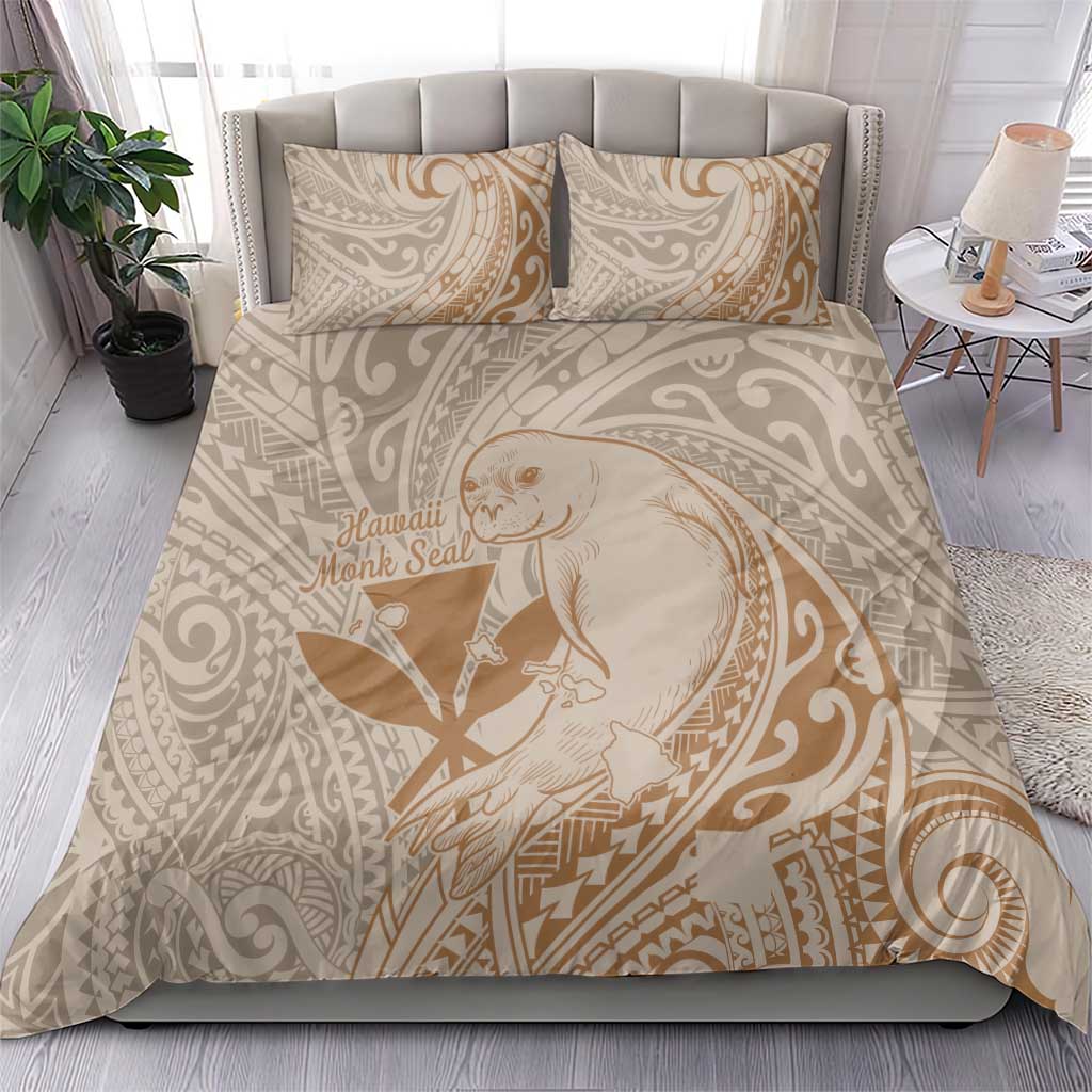 Hawaii Monk Seal and Map Bedding Set Polynesian Kanaka Maoli Beige Vibe LT9 - Polynesian Pride