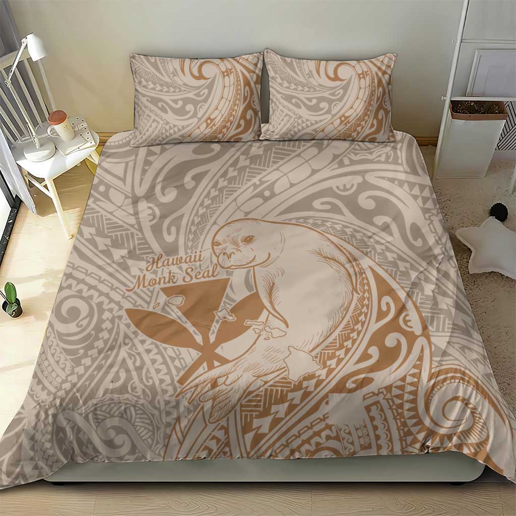 Hawaii Monk Seal and Map Bedding Set Polynesian Kanaka Maoli Beige Vibe LT9 - Polynesian Pride