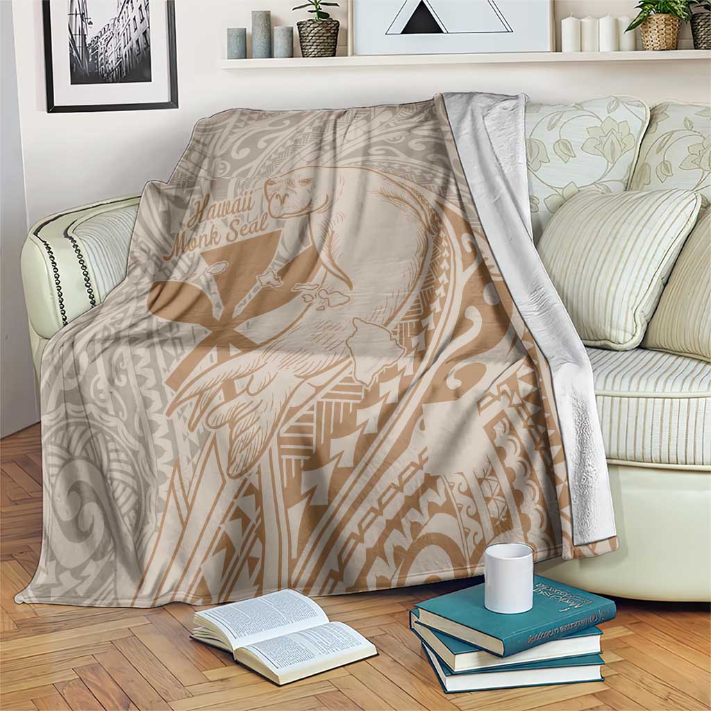 Hawaii Monk Seal and Map Blanket Polynesian Kanaka Maoli Beige Vibe LT9 Beige - Polynesian Pride