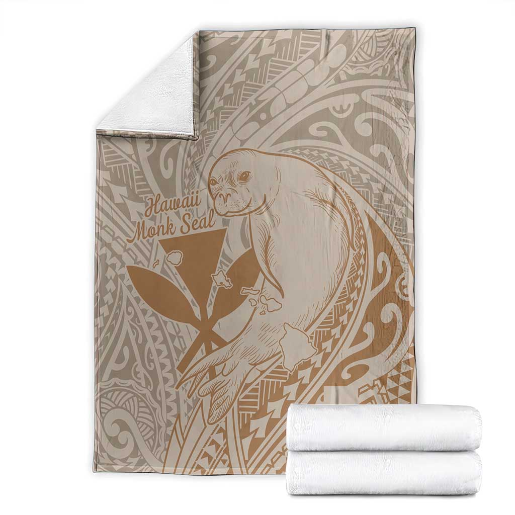 Hawaii Monk Seal and Map Blanket Polynesian Kanaka Maoli Beige Vibe LT9 - Polynesian Pride