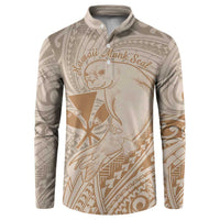 Hawaii Monk Seal and Map Button Sweatshirt Polynesian Kanaka Maoli Beige Vibe LT9 Beige - Polynesian Pride