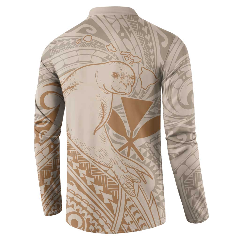 Hawaii Monk Seal and Map Button Sweatshirt Polynesian Kanaka Maoli Beige Vibe LT9 - Polynesian Pride