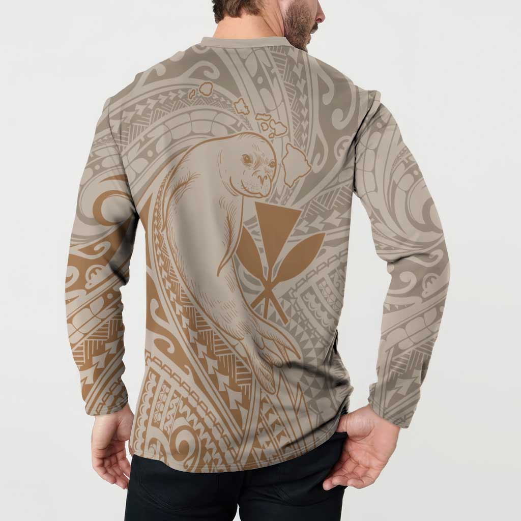 Hawaii Monk Seal and Map Button Sweatshirt Polynesian Kanaka Maoli Beige Vibe LT9 - Polynesian Pride