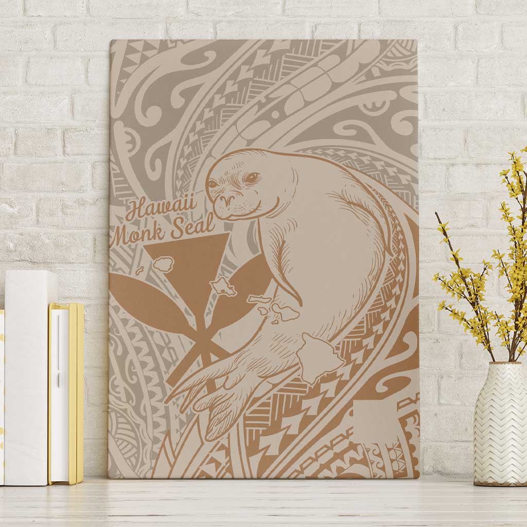 Hawaii Monk Seal and Map Canvas Wall Art Polynesian Kanaka Maoli Beige Vibe LT9 Without Frame Beige - Polynesian Pride