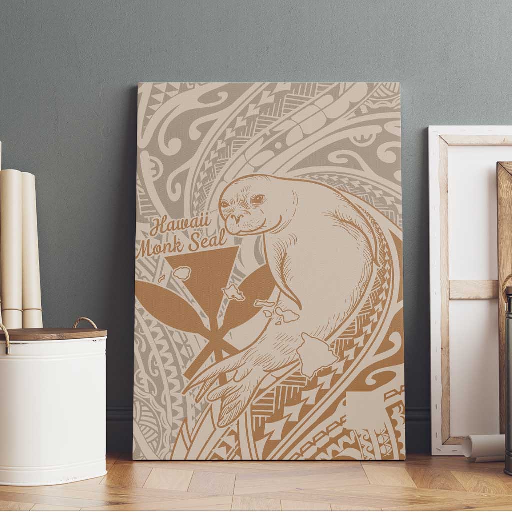 Hawaii Monk Seal and Map Canvas Wall Art Polynesian Kanaka Maoli Beige Vibe LT9 - Polynesian Pride