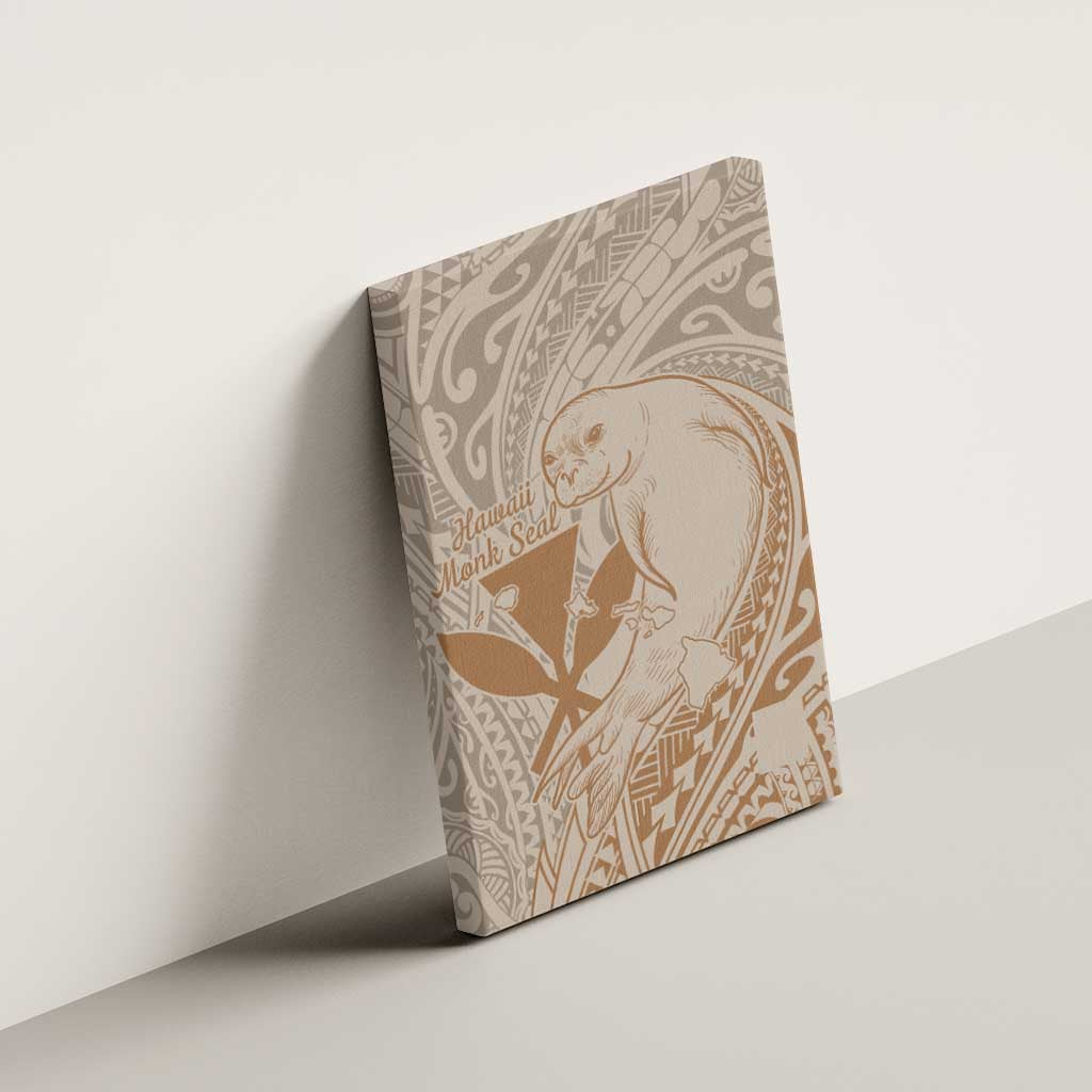 Hawaii Monk Seal and Map Canvas Wall Art Polynesian Kanaka Maoli Beige Vibe LT9 - Polynesian Pride