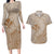 Hawaii Monk Seal and Map Couples Matching Long Sleeve Bodycon Dress and Hawaiian Shirt Polynesian Kanaka Maoli Beige Vibe