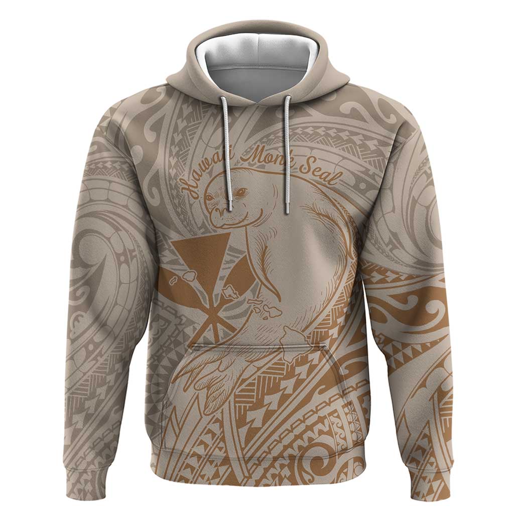 Hawaii Monk Seal and Map Hoodie Polynesian Kanaka Maoli Beige Vibe LT9 Pullover Hoodie Beige - Polynesian Pride