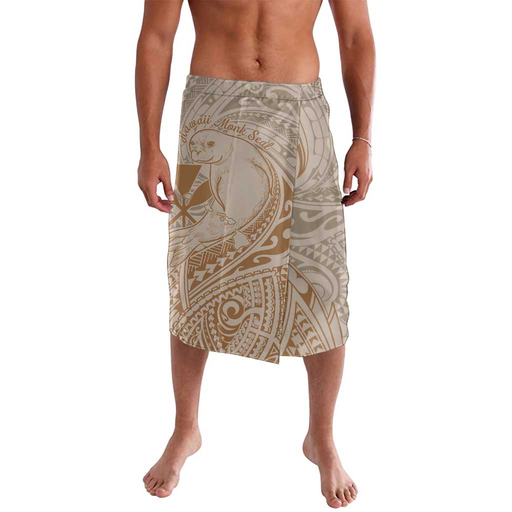 Hawaii Monk Seal and Map Lavalava Polynesian Kanaka Maoli Beige Vibe LT9 Beige - Polynesian Pride