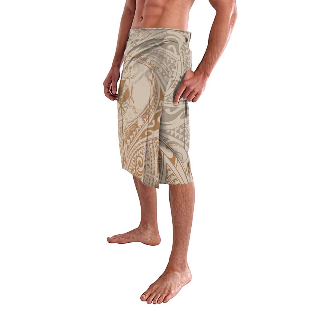 Hawaii Monk Seal and Map Lavalava Polynesian Kanaka Maoli Beige Vibe LT9 - Polynesian Pride