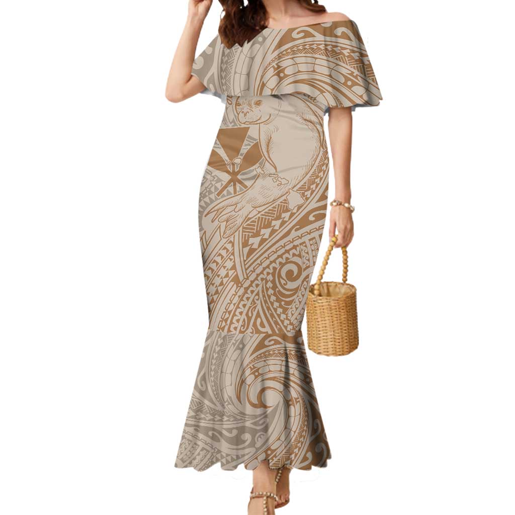 Hawaii Monk Seal and Map Mermaid Dress Polynesian Kanaka Maoli Beige Vibe LT9 Women Beige - Polynesian Pride