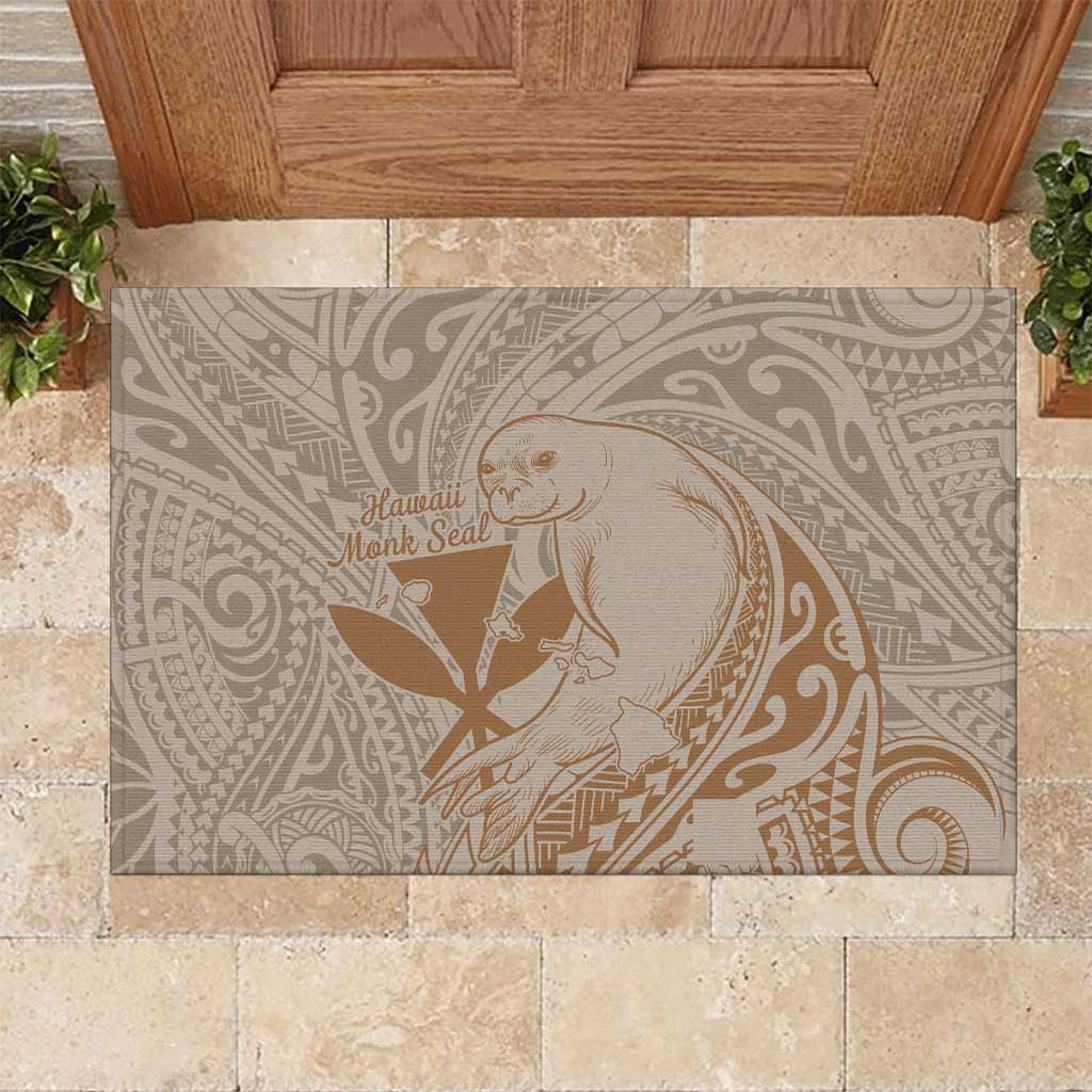 Hawaii Monk Seal and Map Rubber Doormat Polynesian Kanaka Maoli Beige Vibe LT9 Beige - Polynesian Pride