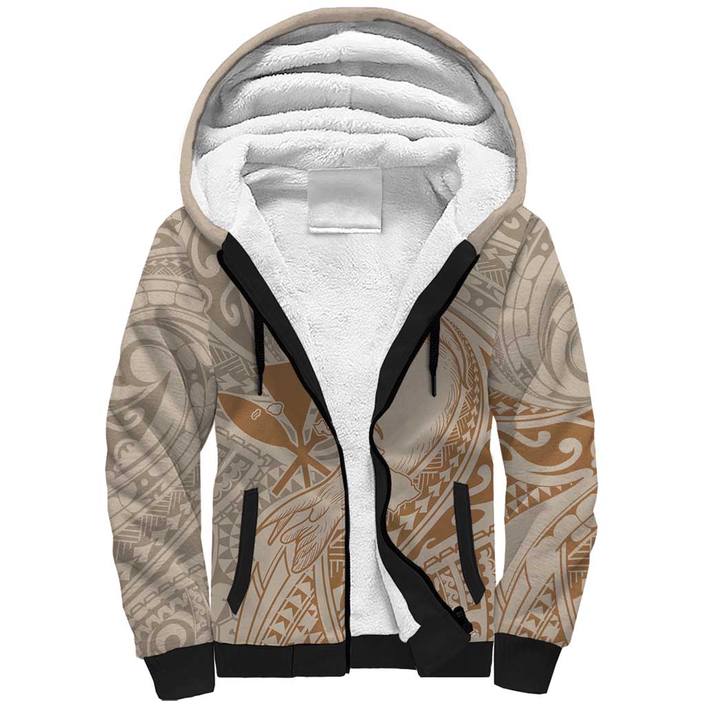Hawaii Monk Seal and Map Sherpa Hoodie Polynesian Kanaka Maoli Beige Vibe LT9 Unisex Beige - Polynesian Pride