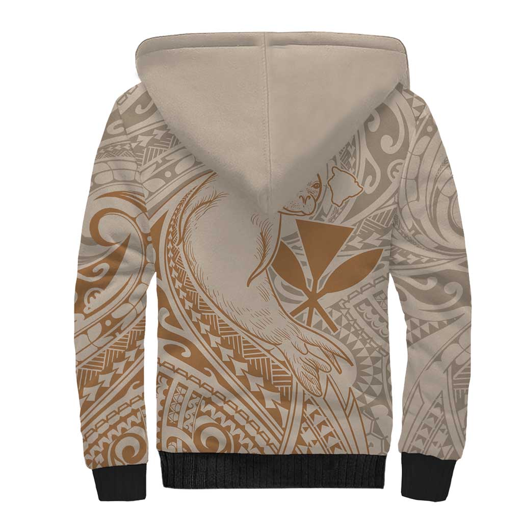 Hawaii Monk Seal and Map Sherpa Hoodie Polynesian Kanaka Maoli Beige Vibe LT9 - Polynesian Pride