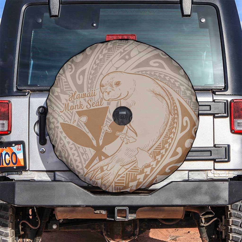 Hawaii Monk Seal and Map Spare Tire Cover Polynesian Kanaka Maoli Beige Vibe