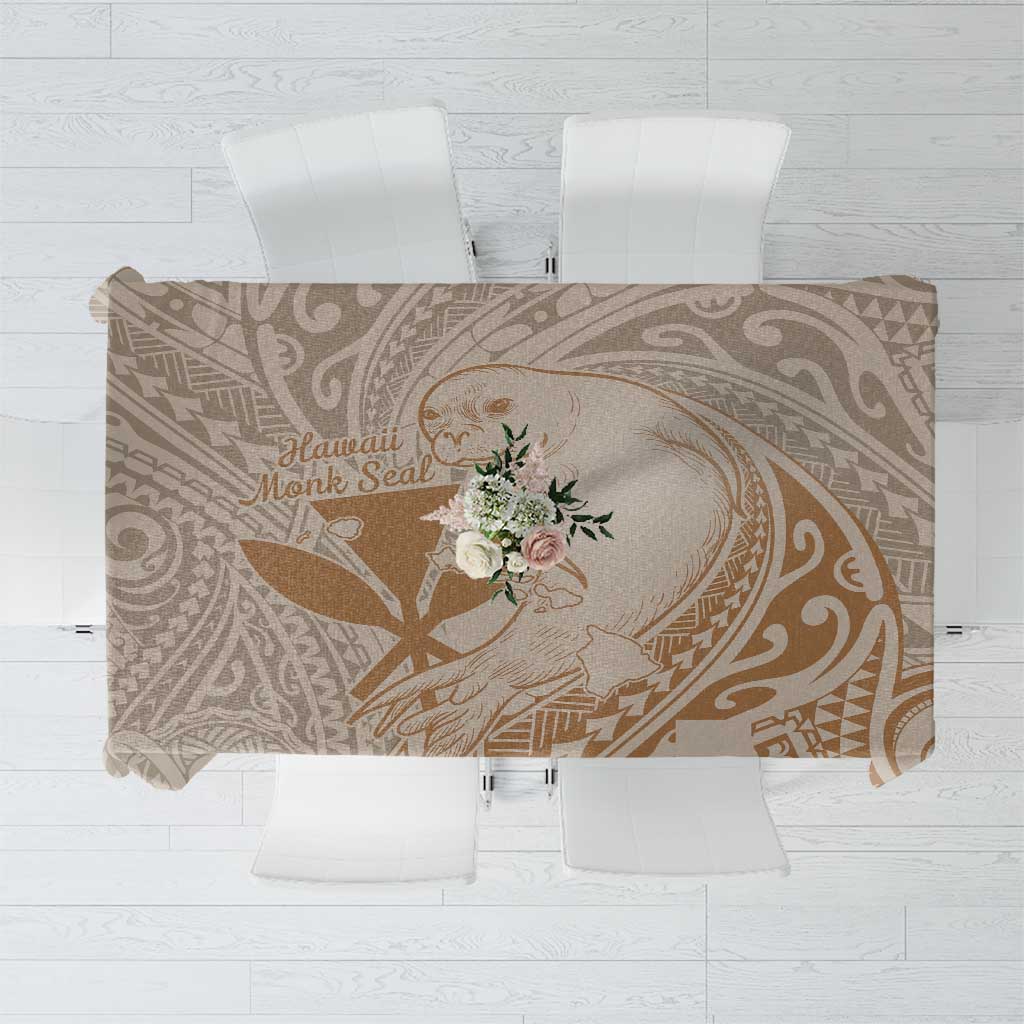 Hawaii Monk Seal and Map Tablecloth Polynesian Kanaka Maoli Beige Vibe LT9 Beige - Polynesian Pride