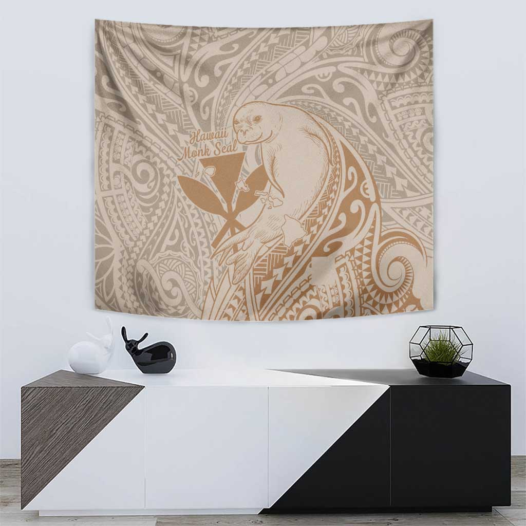 Hawaii Monk Seal and Map Tapestry Polynesian Kanaka Maoli Beige Vibe LT9 - Polynesian Pride