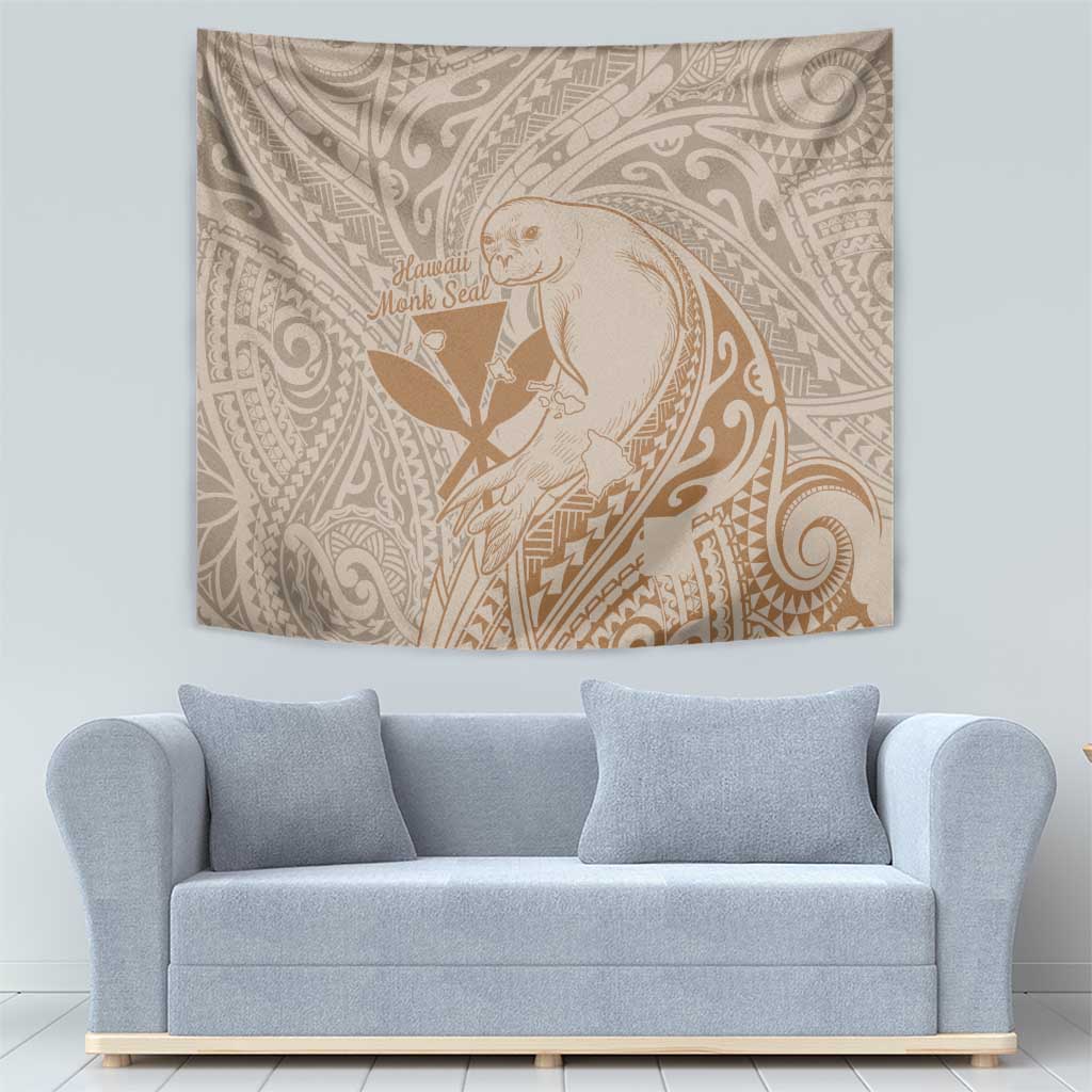 Hawaii Monk Seal and Map Tapestry Polynesian Kanaka Maoli Beige Vibe LT9 - Polynesian Pride