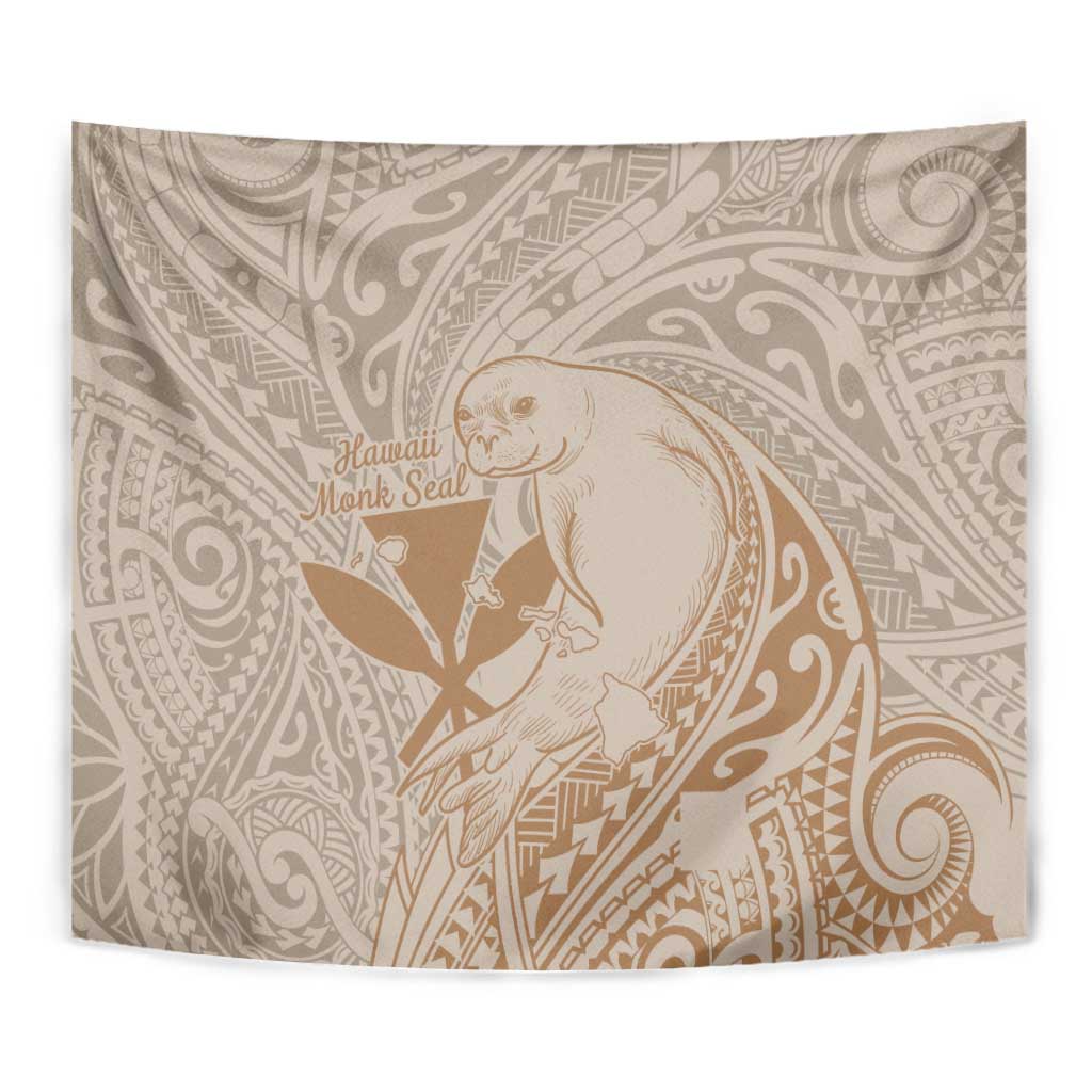 Hawaii Monk Seal and Map Tapestry Polynesian Kanaka Maoli Beige Vibe LT9 - Polynesian Pride