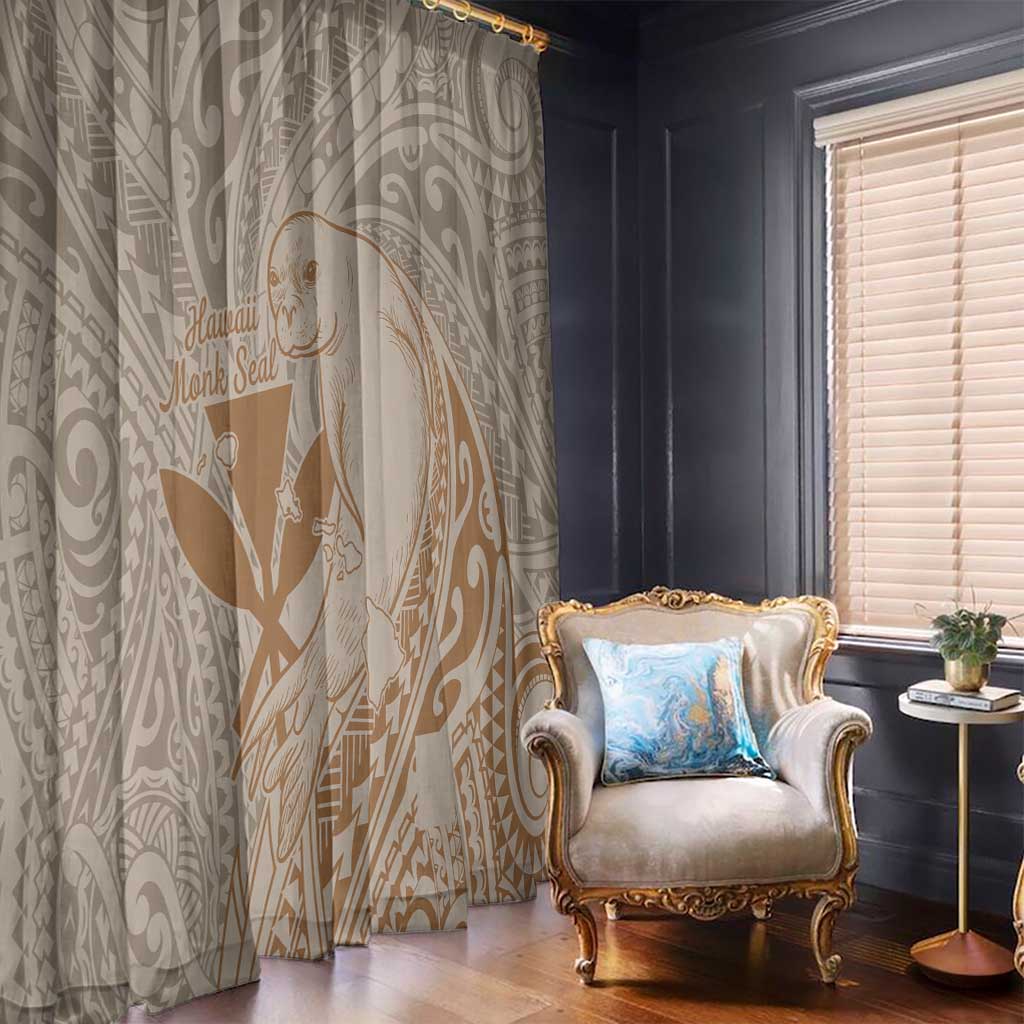 Hawaii Monk Seal and Map Window Curtain Polynesian Kanaka Maoli Beige Vibe LT9 - Polynesian Pride