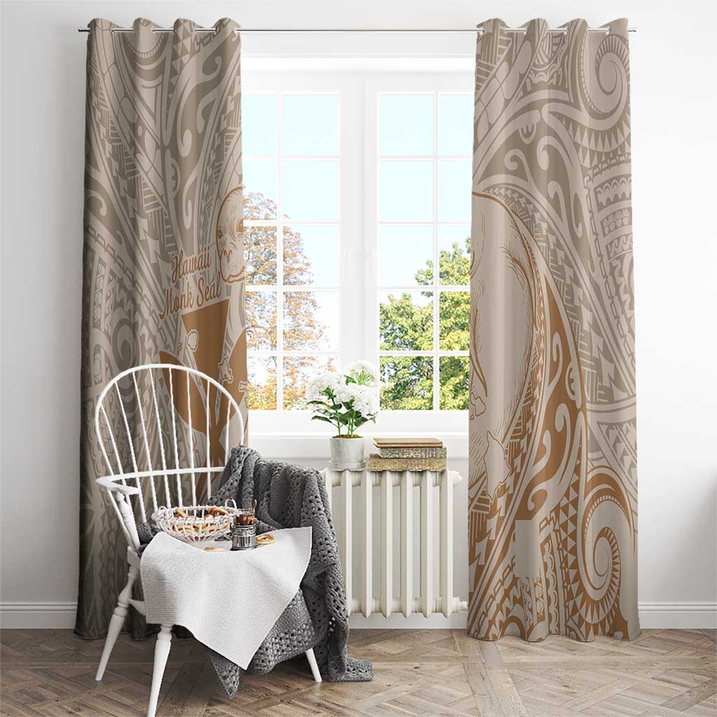 Hawaii Monk Seal and Map Window Curtain Polynesian Kanaka Maoli Beige Vibe LT9 - Polynesian Pride