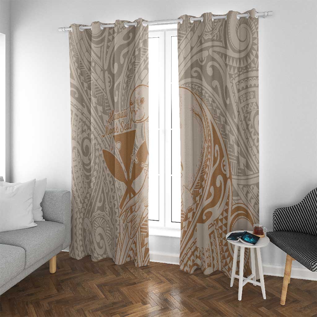 Hawaii Monk Seal and Map Window Curtain Polynesian Kanaka Maoli Beige Vibe LT9 With Grommets Beige - Polynesian Pride