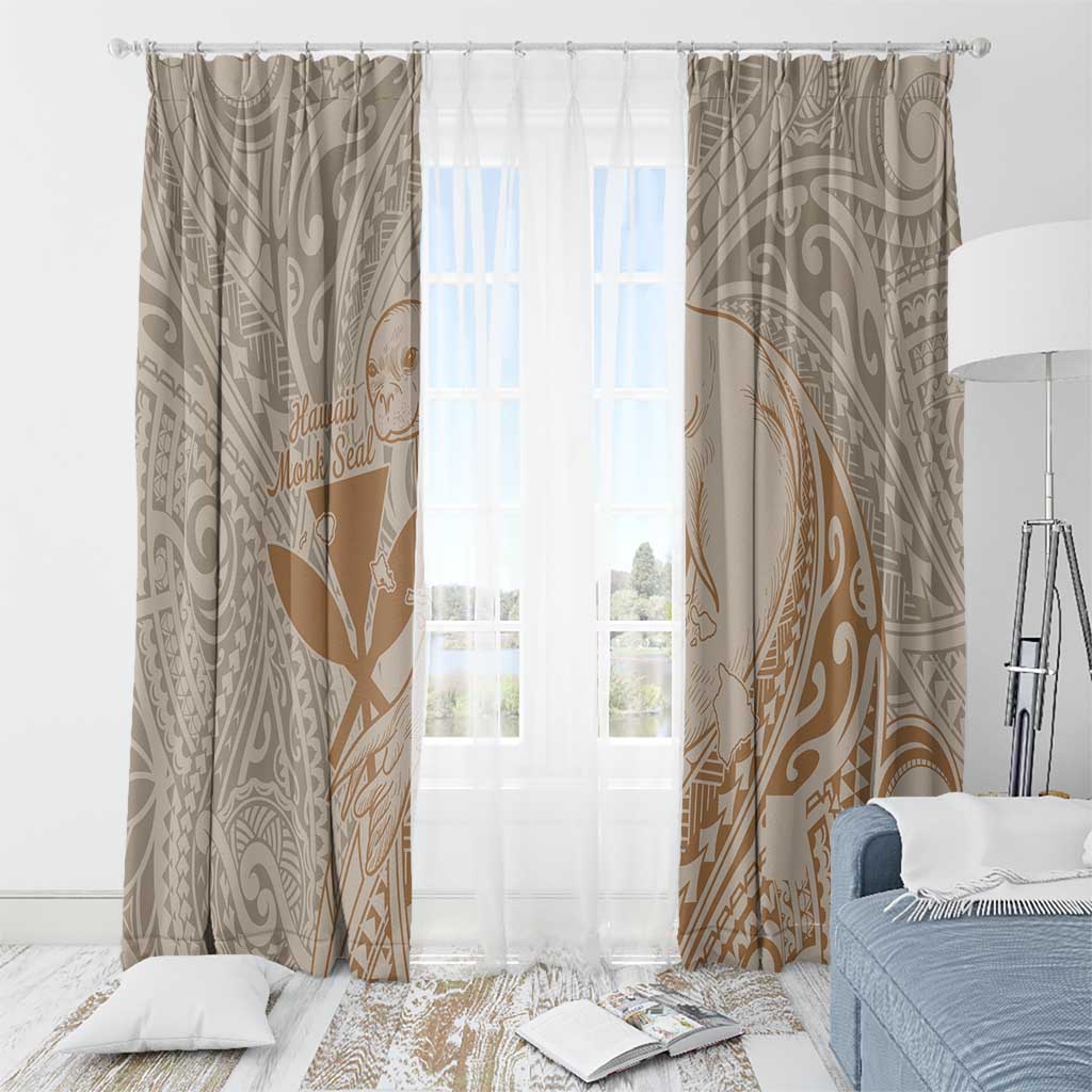 Hawaii Monk Seal and Map Window Curtain Polynesian Kanaka Maoli Beige Vibe LT9 - Polynesian Pride