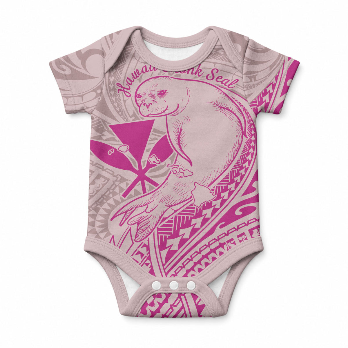 Hawaii Monk Seal and Map Baby Onesie Polynesian Kanaka Maoli Pink Vibe LT9 Pink - Polynesian Pride