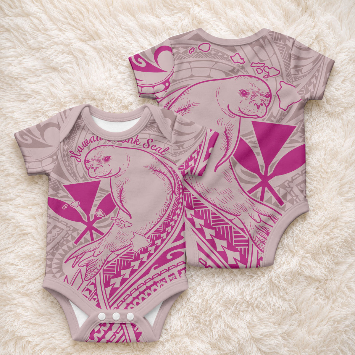 Hawaii Monk Seal and Map Baby Onesie Polynesian Kanaka Maoli Pink Vibe LT9 - Polynesian Pride