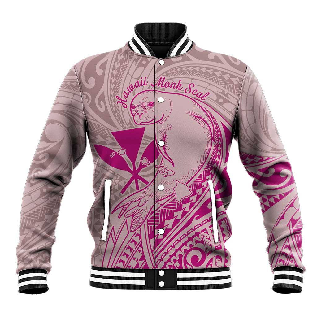 Hawaii Monk Seal and Map Baseball Jacket Polynesian Kanaka Maoli Pink Vibe LT9 Unisex Pink - Polynesian Pride